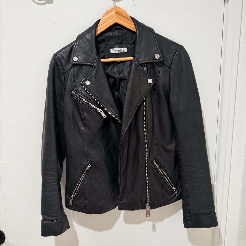 Calvin Klein Women's Classic Black Leather Biker Jacket